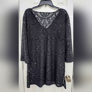 Lace Bathing Suit Cover Up -  Black - XL